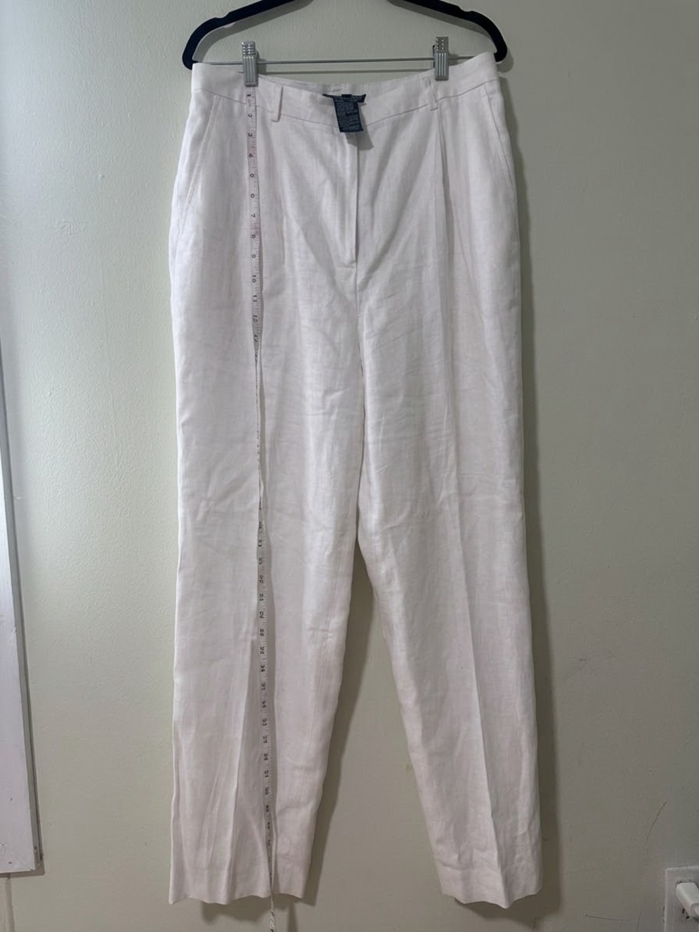 Lauren Ralph Lauren Women's White Pleated Dress Pants Linen Blend Lined 14